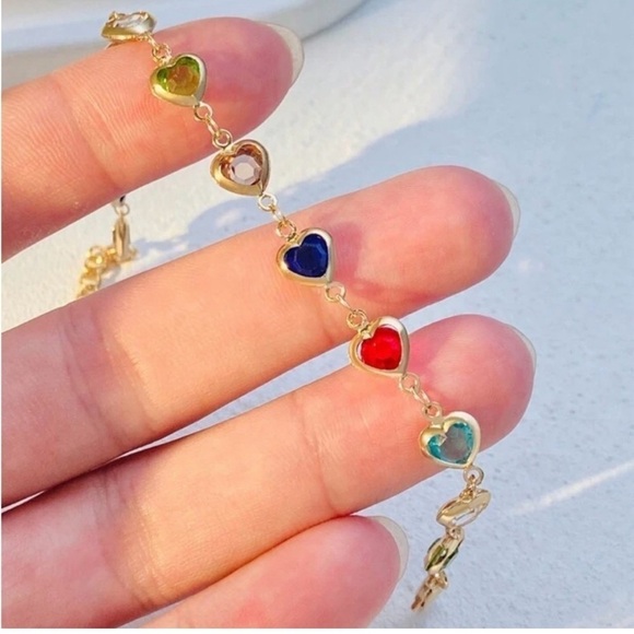 Love Heart Multicolor Gold Bracelet with Colorful Gems, NWOT - Picture 3 of 6
